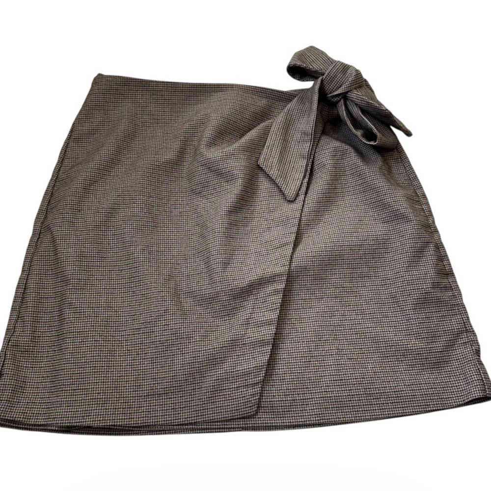 Rachel Zoe Houndstooth Wrap Mini Skirt Brown Black Tie Waist Size 6 | 0150